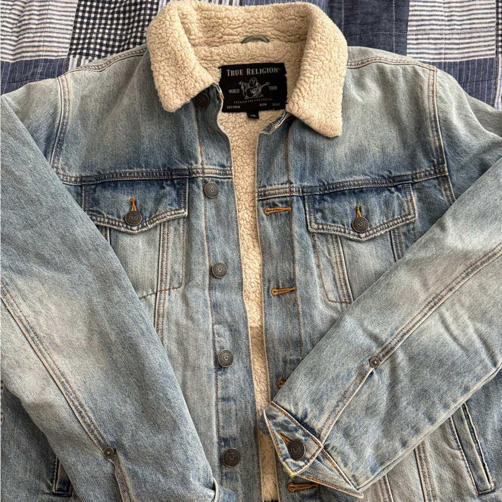 True Religion Light Blue Denim Sherpa Jacket